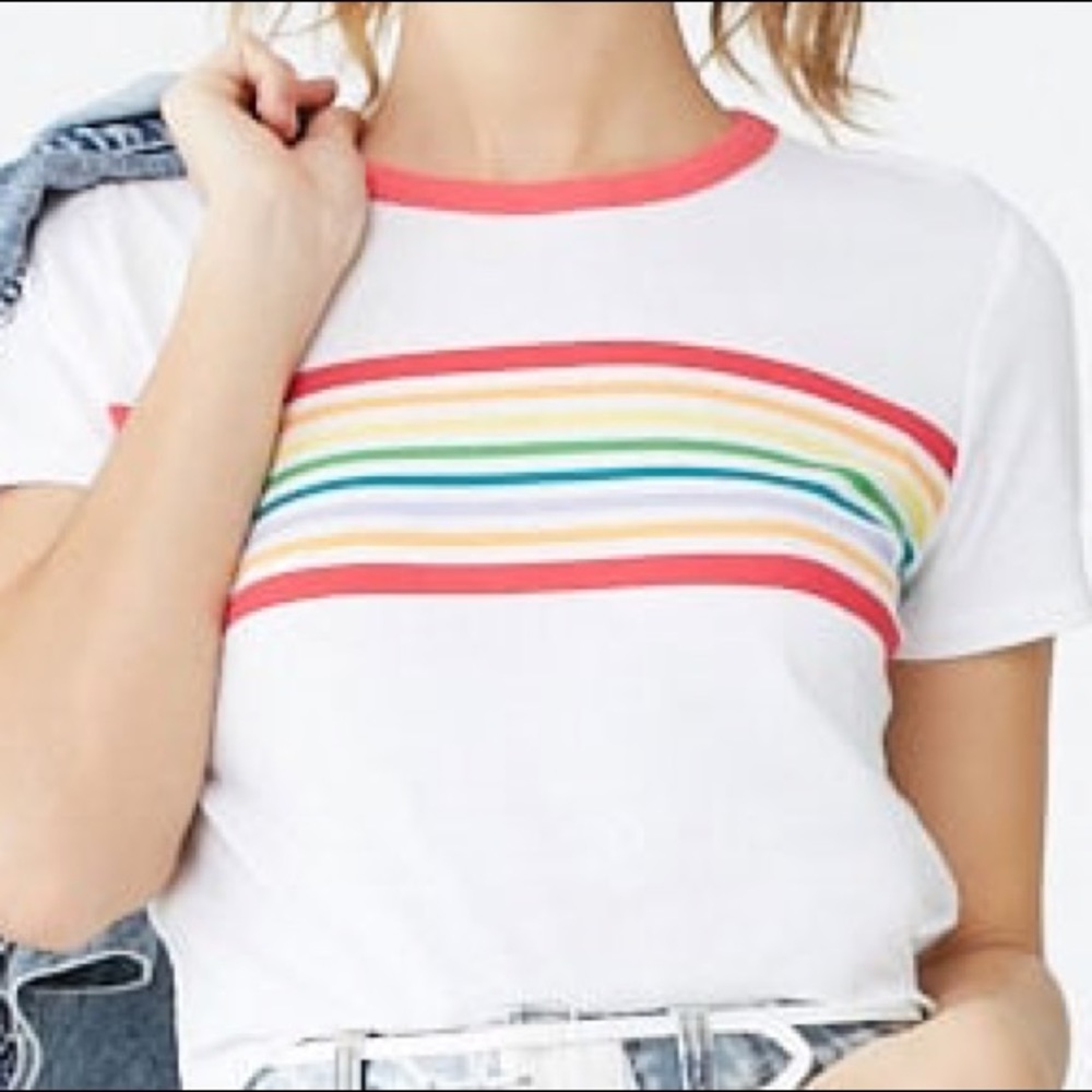 white rainbow striped shirt
